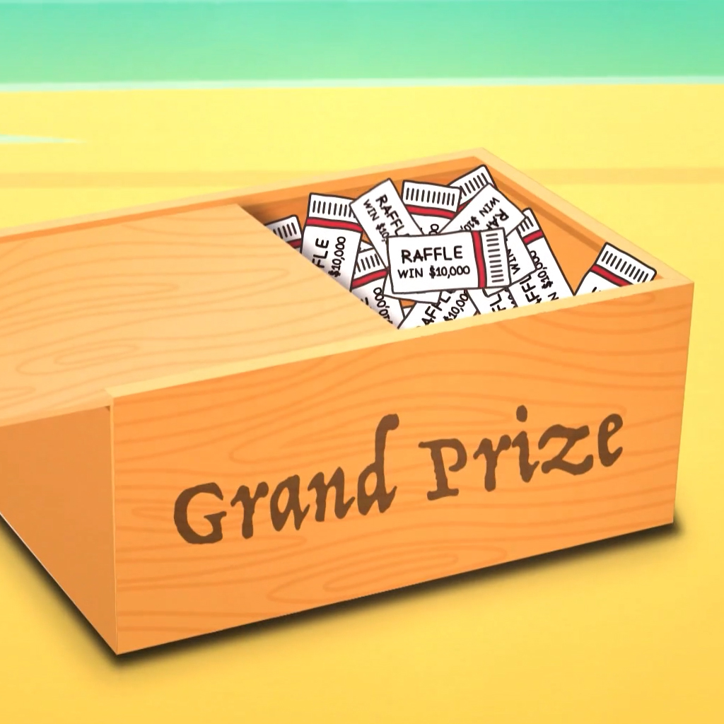 grand prize drawing box on a beach